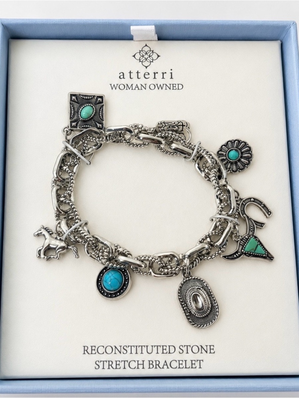 Silver-Tone Turquoise Charm Stretch Bracelet